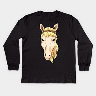 Horse with Earrings & Headband Kids Long Sleeve T-Shirt